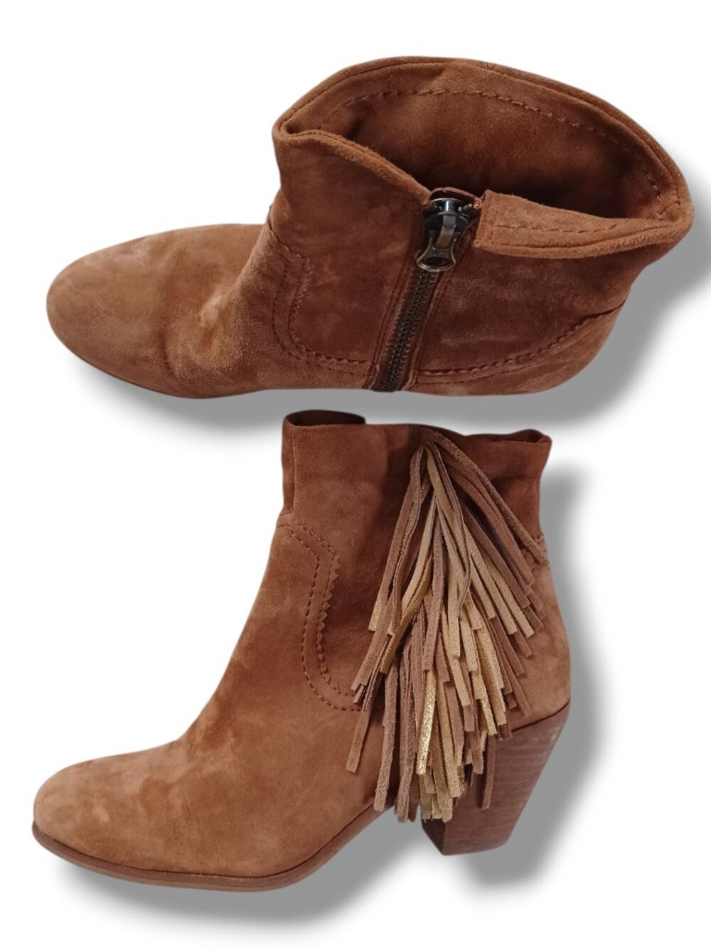 Sam Edelman Fringed Ankle Boots Suede Caramel Brown Western Louie Size 9.5